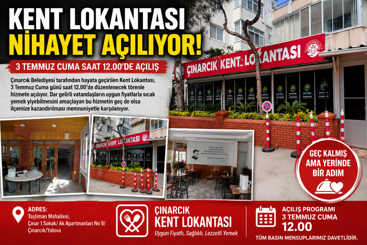 Çınarcık Kent Lokantası Açılıyor: Yerinde Bir Adım !