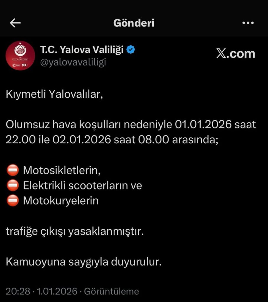 Yalova Valiliği Uyardı, Buzlanma Tehlikesi var, Motosikletlerin Trafiğe Çıkması Yasak!