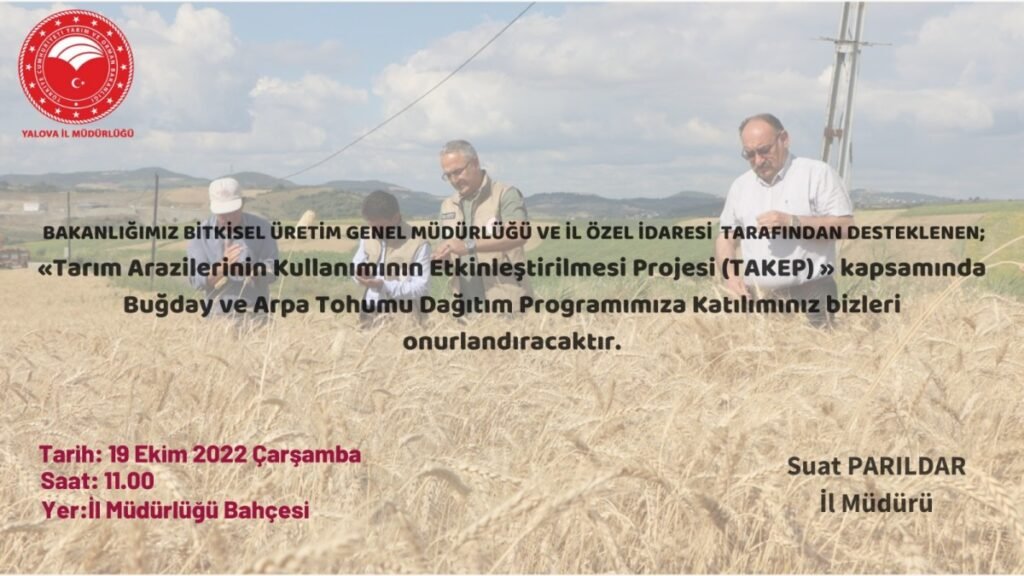 Yalova Bölgesi Çiftçilerine Buğday ve Arpa Tohumu Dağıtılacak