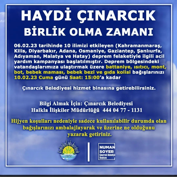 Çınarcık Yardım Çağrısı  Başlattı